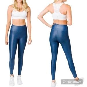 Zyia high and tight light metallic iridescent navy high rise leggings 6-8